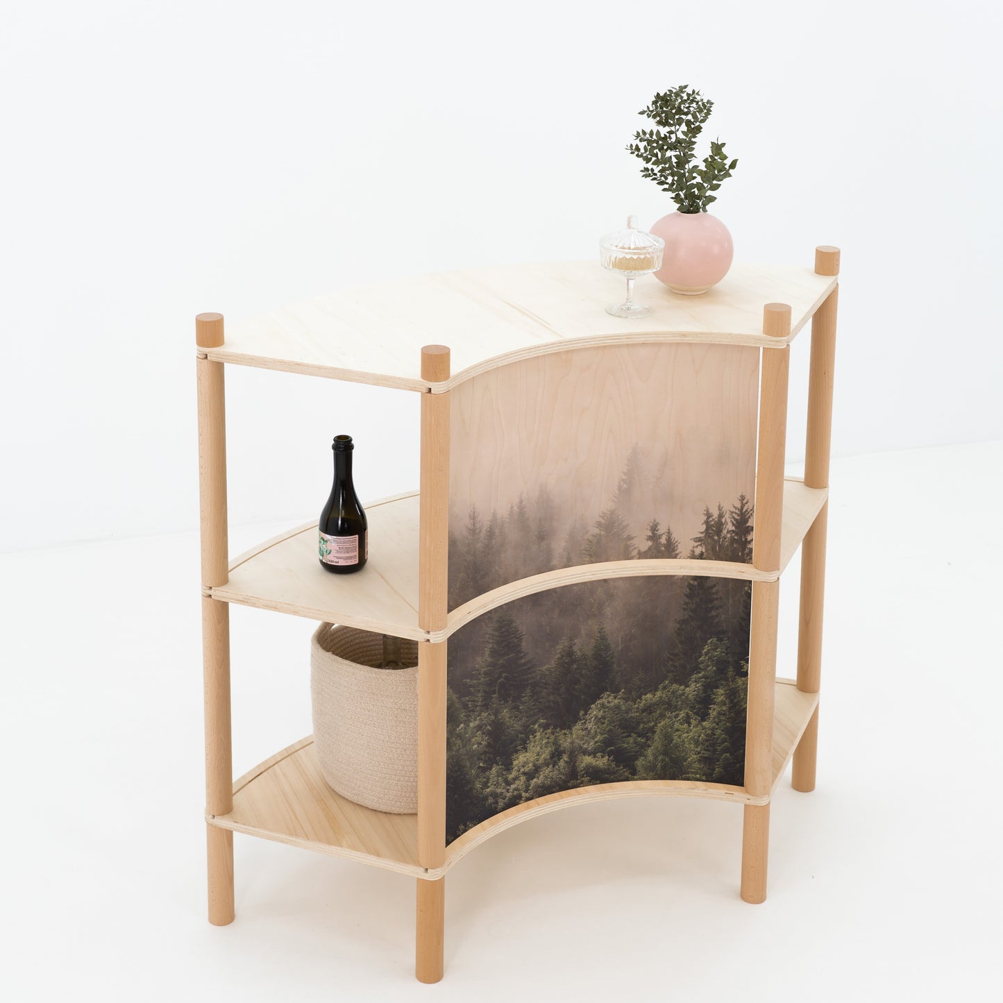 Gebogener Holz Kassentheke BC-05-NT | natürliche Farbe
