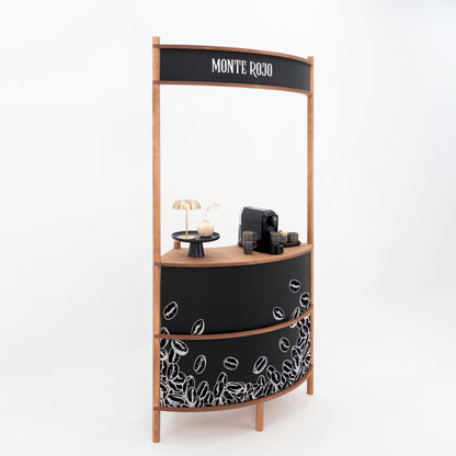 Curved Wooden Customer Service Stand BC-07-CF | coffee + custom color