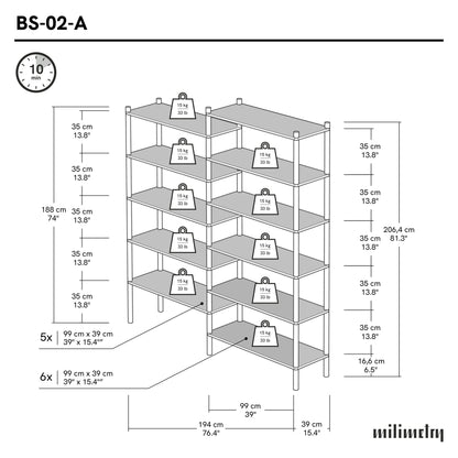 Double Shelving Unit BS-02-B-BL | black color