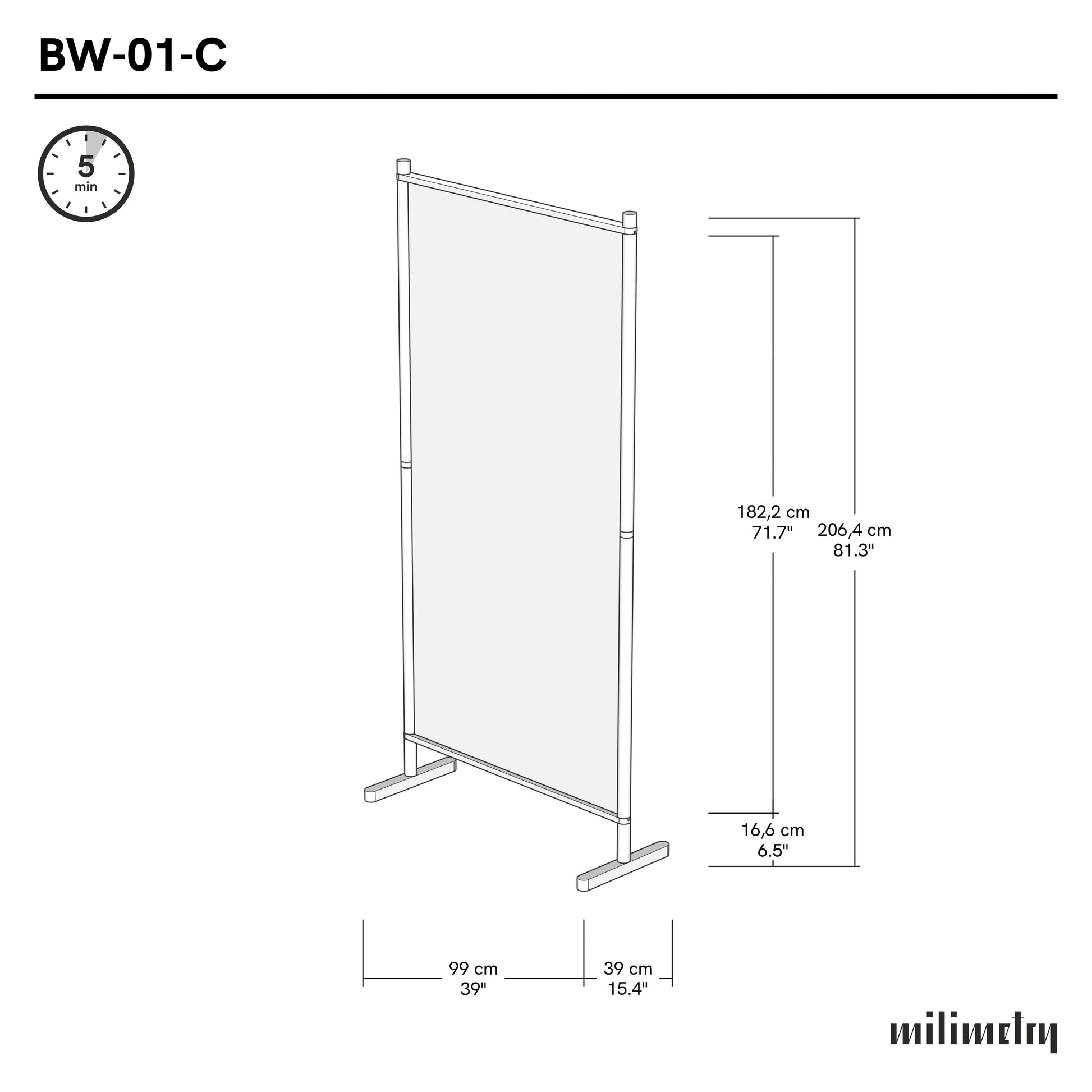 Technische Abmessungen einer einzelnen Displaywand