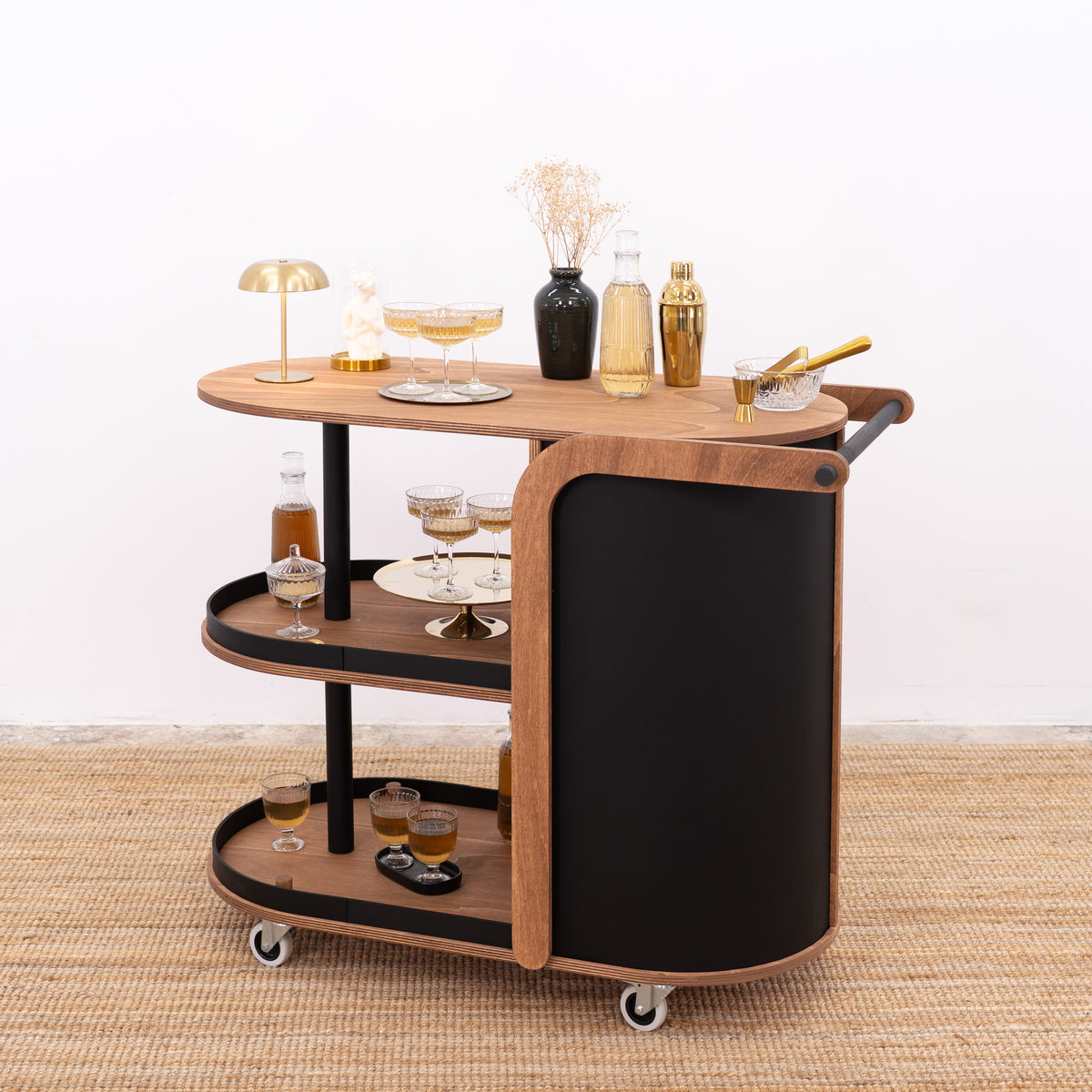 Elegant serving trolley for luxury hotel food and beverage service
