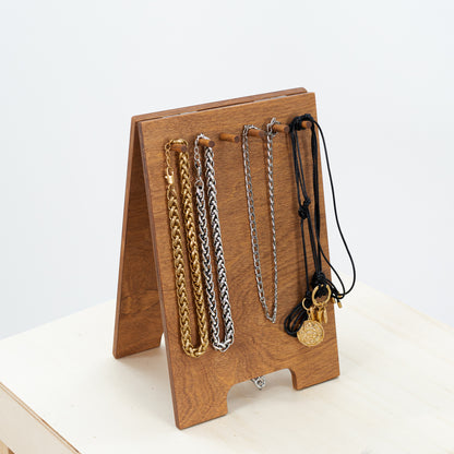 wooden necklace stand for jewelry display at craft fairs