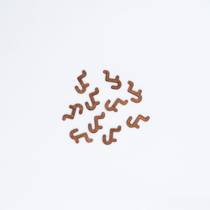 Set of 10 short hooks in Coffe color, designed for pegboards, ideal for displaying accessories and small products in a stylish and organized manner.