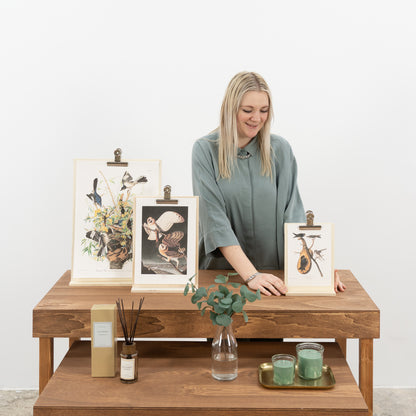 natural finish clipboard display stand for artisan market booths

