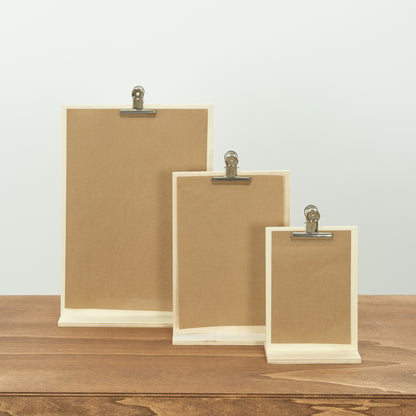 minimalist clipboard sign holder for product highlights and offers

