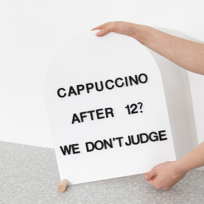 Tabletop signage board with chalk marker writing
