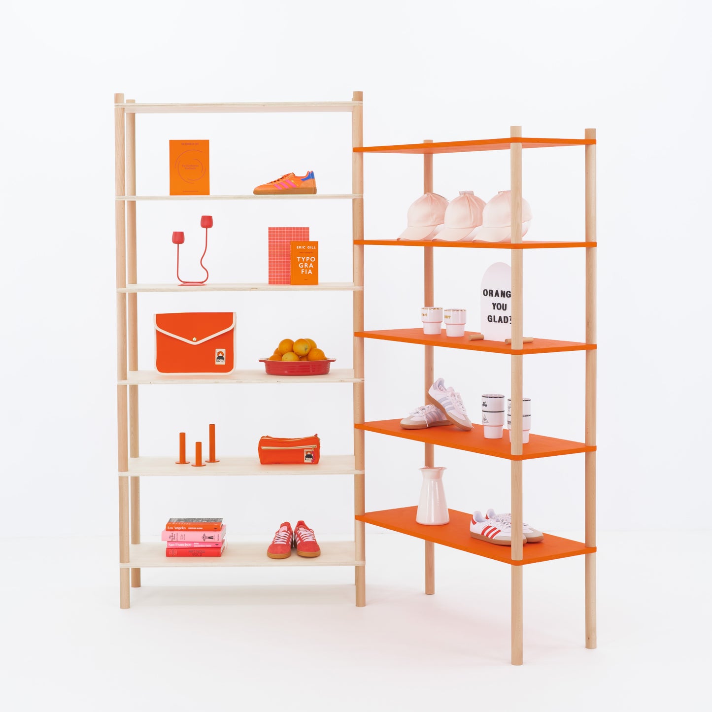 L-shaped modular shelving used for ceramic and lifestyle product display