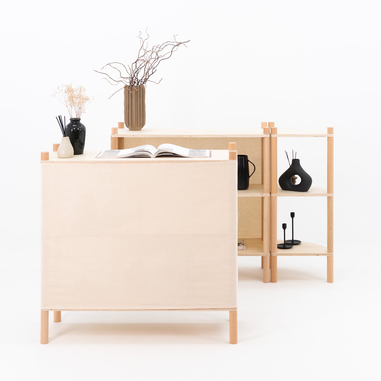 Compact event booth with modular checkout units