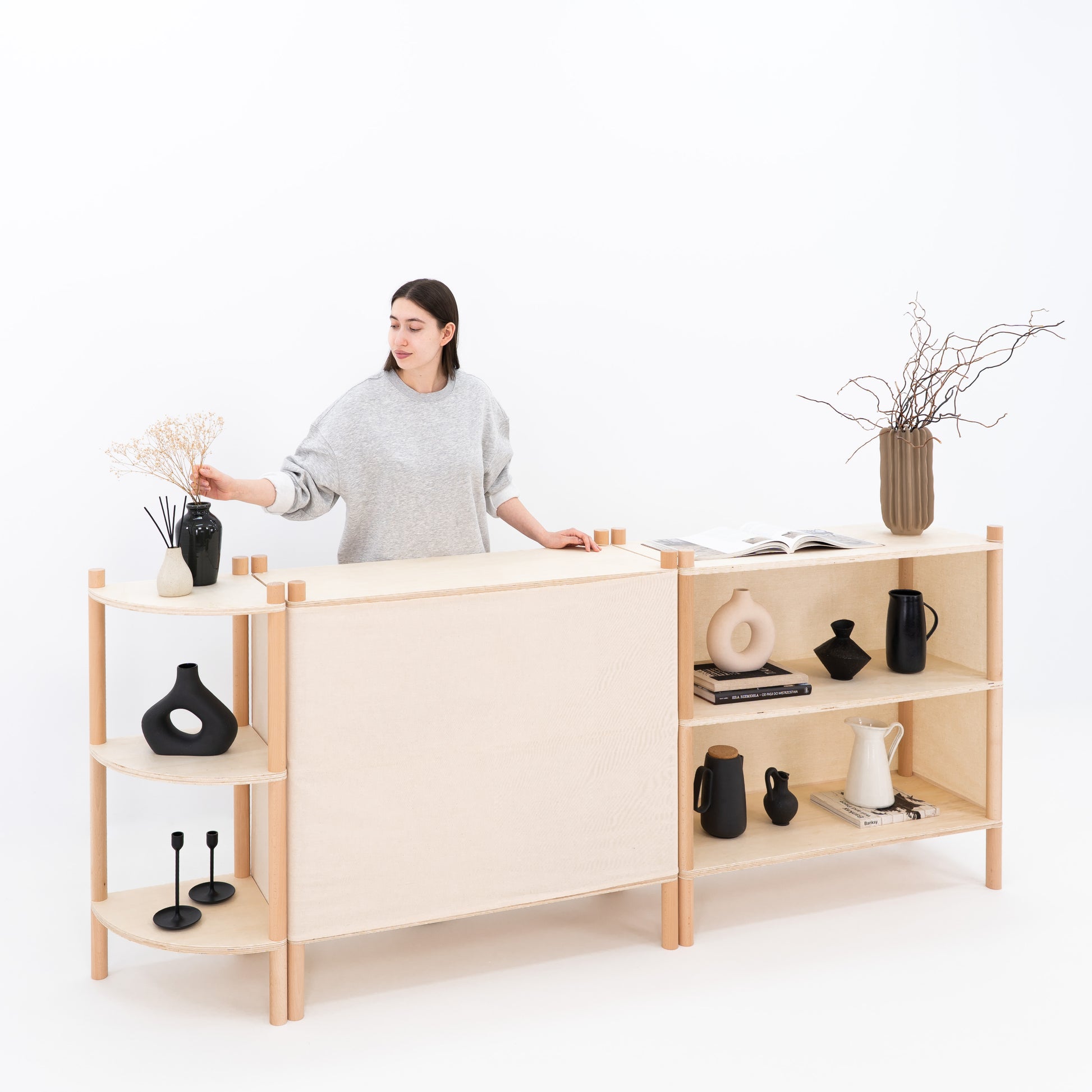  Natural wood trade booth furniture with canvas display