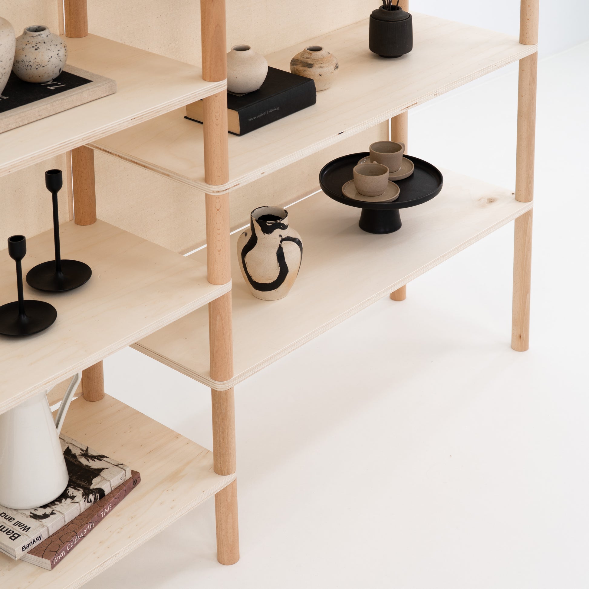Portable shelf modules connected at angle