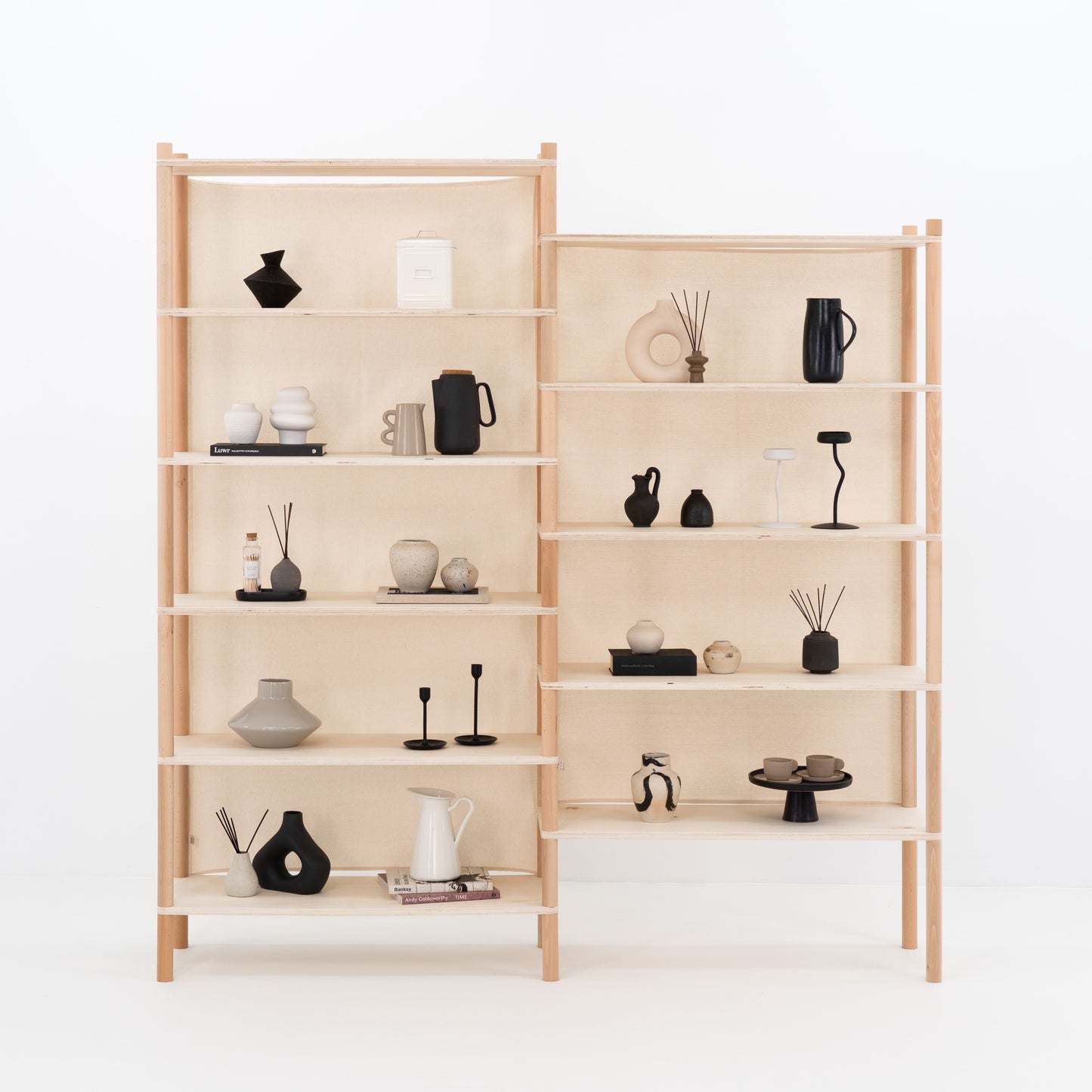 Reusable corner shelf with natural finish