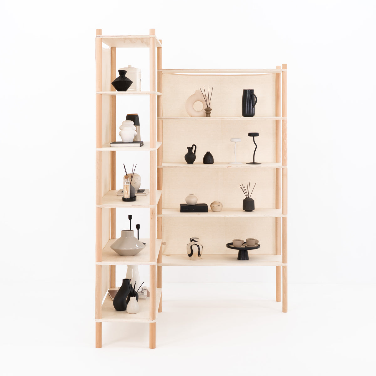 Natural double shelving unit for fashion displays