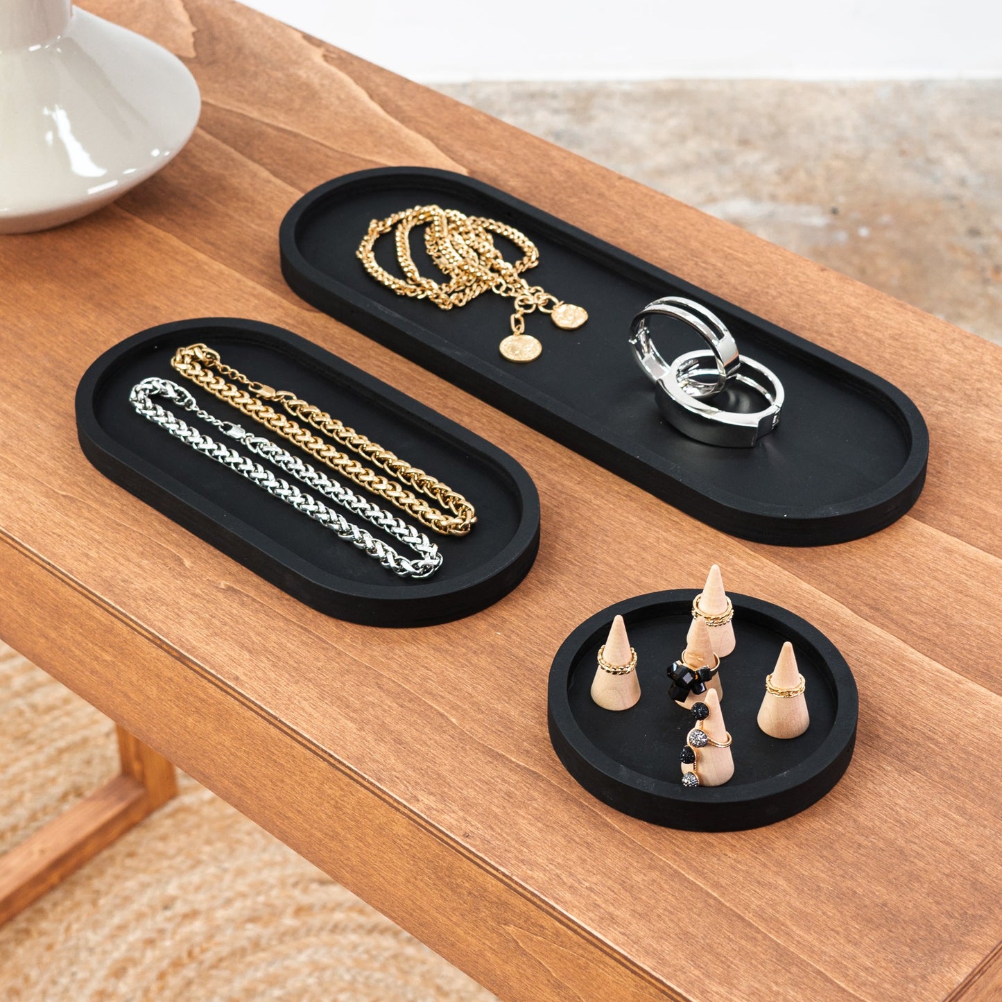 SAMPLE SALE | Oval display trays VAR-09-BL No.30 | set of 3 sizes | for jewelry, stationery, pins, small products