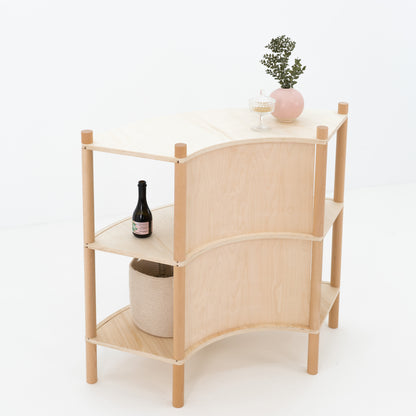 bambuk modular concave checkout counter with plain plywood front panel
