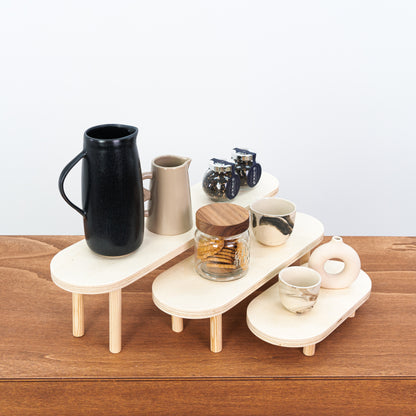 Eco-friendly wooden risers perfect for retail and market booths

