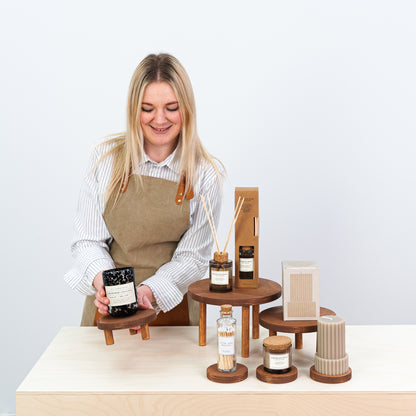 foldable plywood display risers for candles and jewelry

