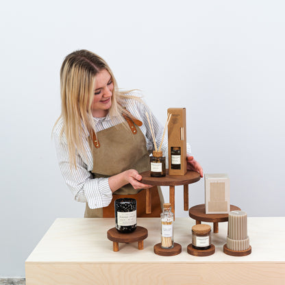 collapsible display risers for ceramics, perfumes, and skincare

