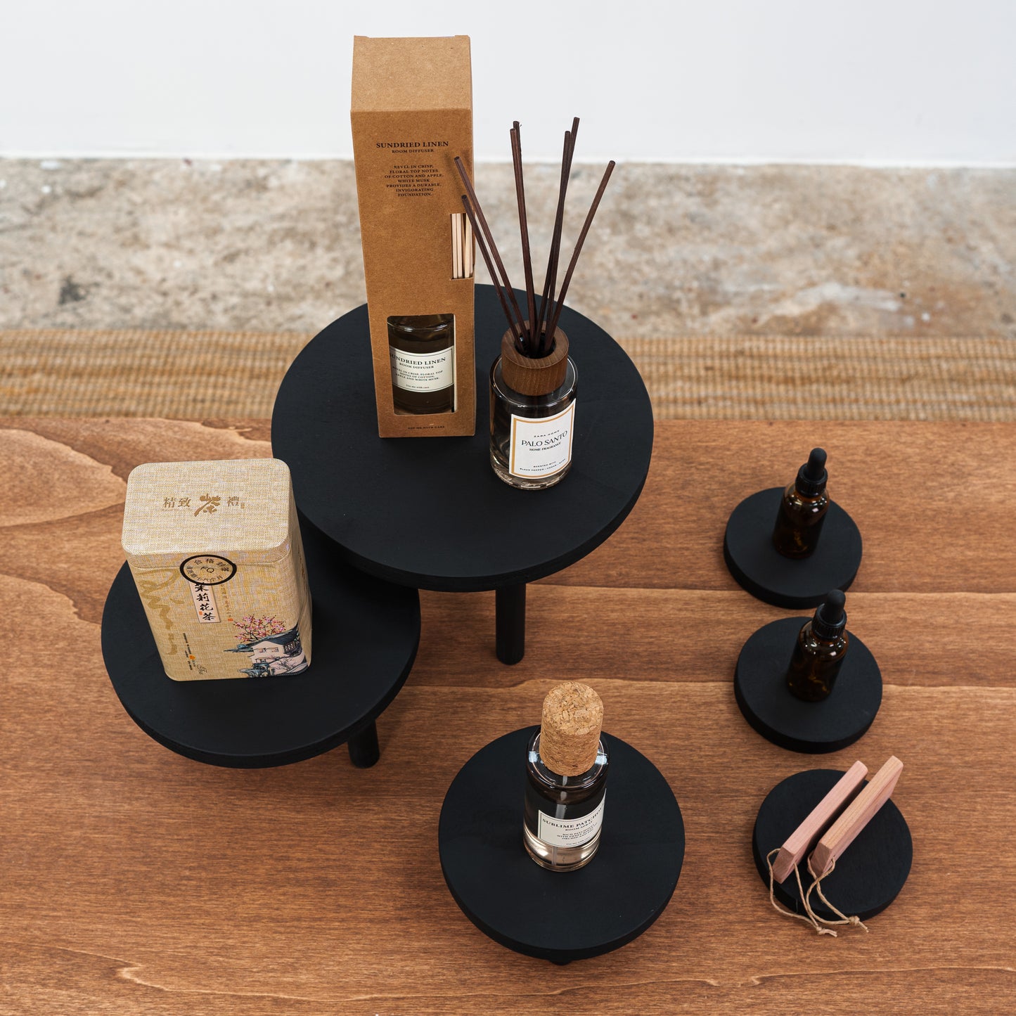 SAMPLE SALE | Set of 3 risers and 3 coasters VAR-11-BL No. 26 | display stands for candles, jewelry, ceramics, beauty products