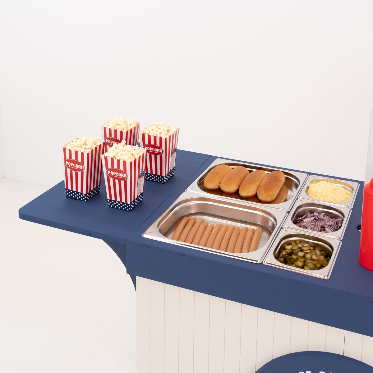 Event cart with food containers and serving display