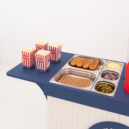 Event cart with food containers and serving display