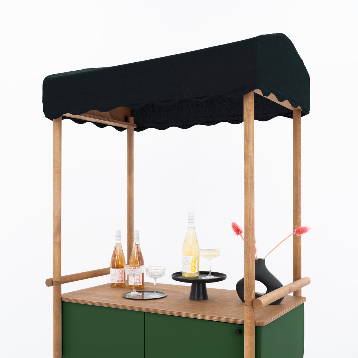 Portable drink serving cart setup for cocktail tastings and promotional events
