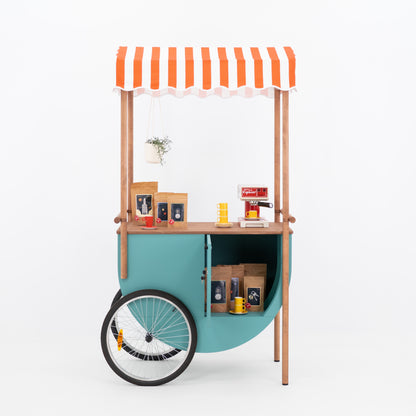 Back of event cart showing integrated storage compartment
