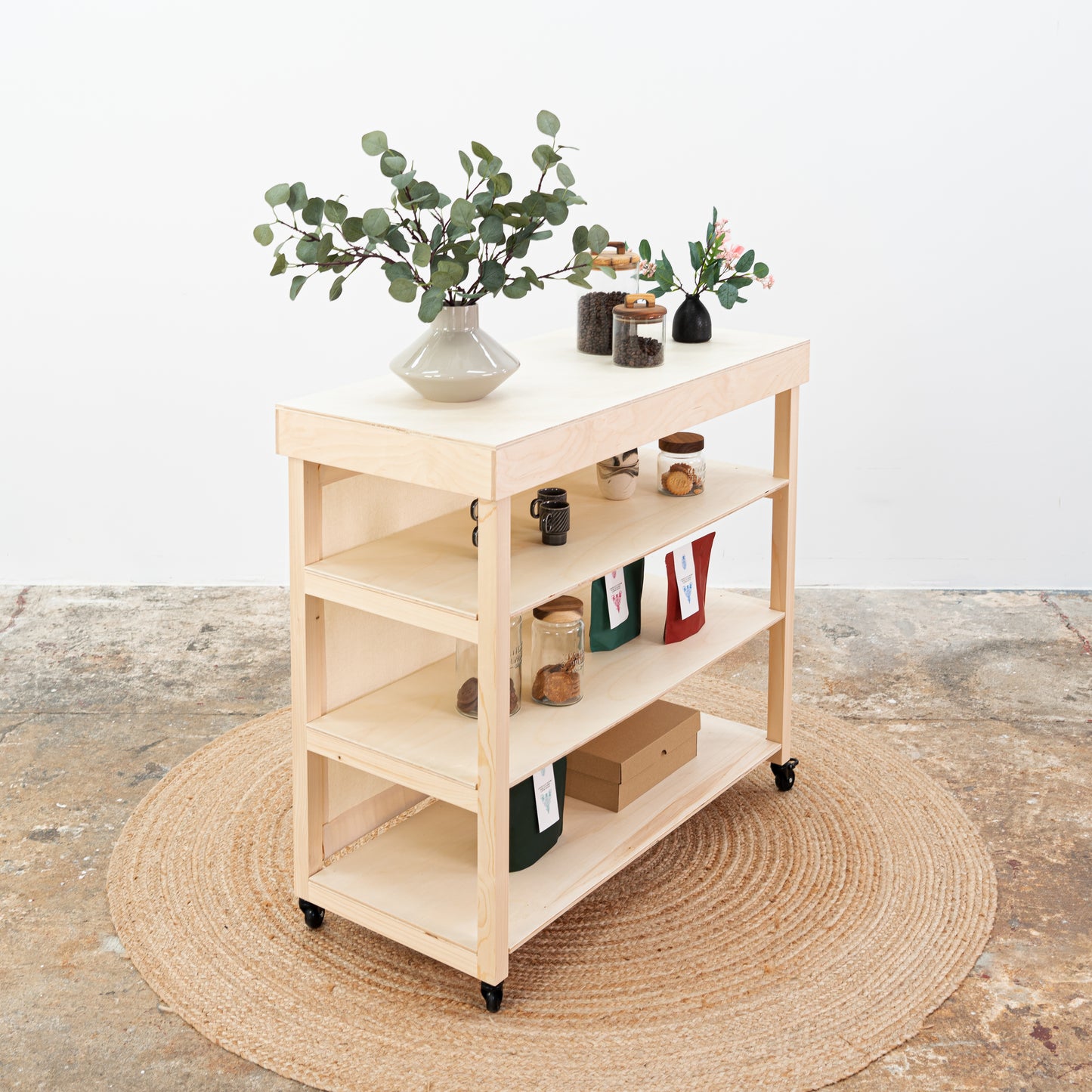 Vendor table with shelves VC-10-C-W-NT | natural color