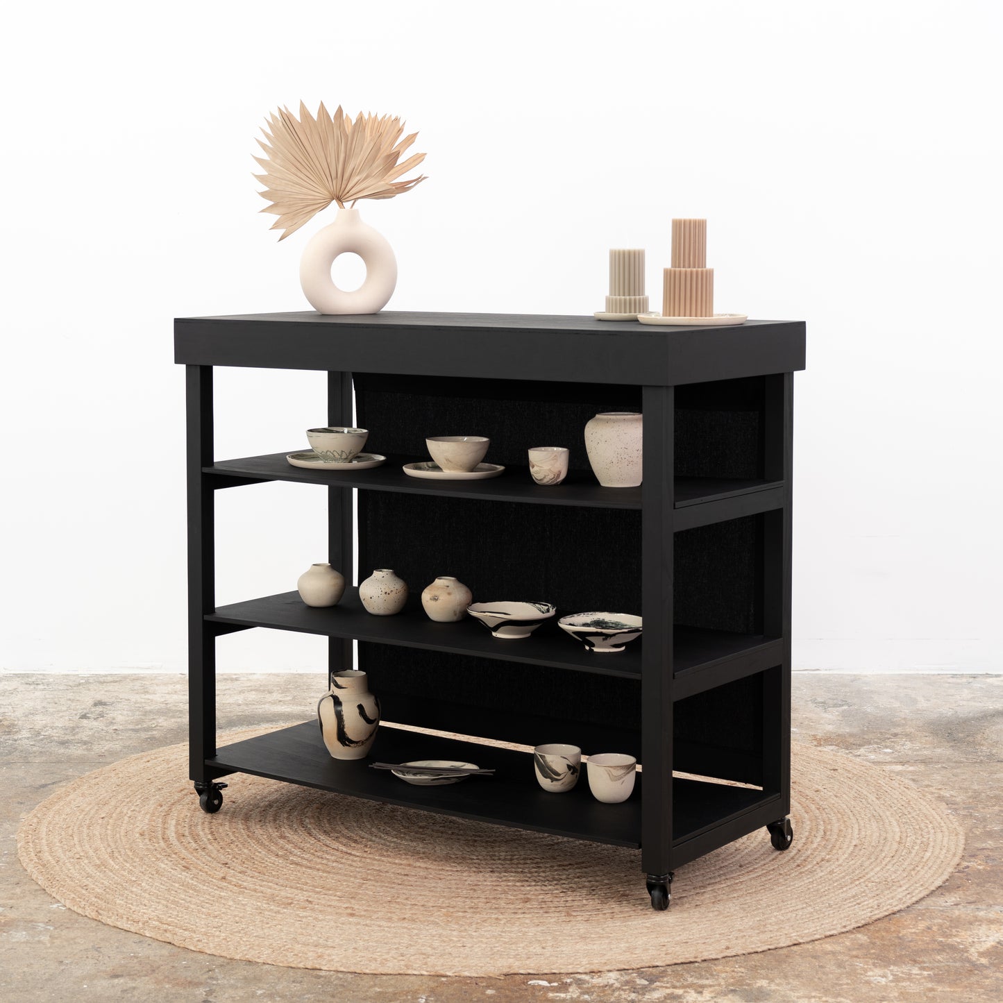 Vendor table with shelves VC-10-C-W-BL | BLACK color