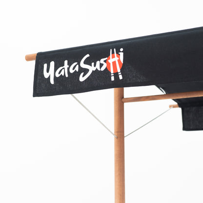 Printed canopy valance on the BC-09-W-ML event cart with a custom brand logo