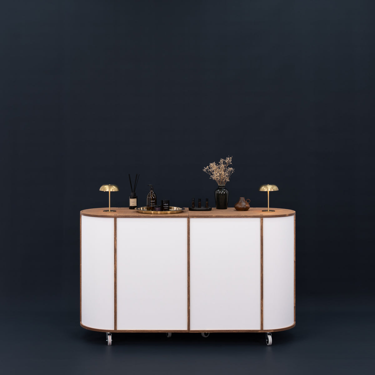 Stylish VC-28 counter cart designed for seamless event service, with ample storage and lockable wheels.