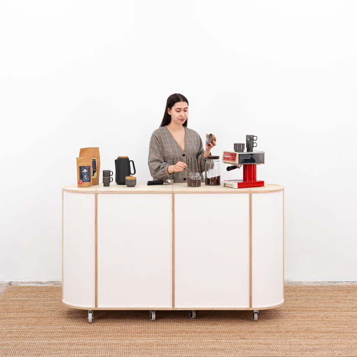 Customizable VC-28 Display Cart with ample counter space for service and product display.