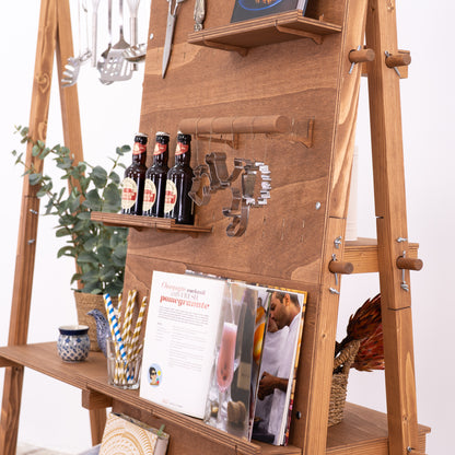 Lifestyle display stand with dual surfaces and branded top panels