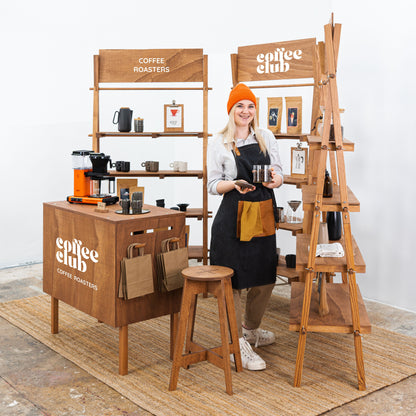 Minimalist wooden trade fair booth furniture

