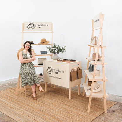 Functional trade booth layout with merchandising space

