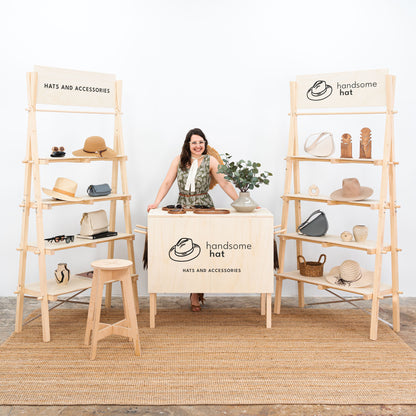 Trade fair counter with logo decal and event stool

