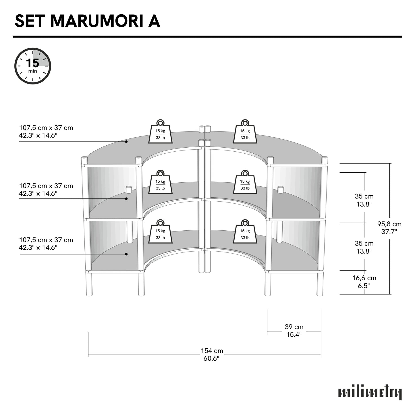 Marumori Curved Checkout Counter Bundle | natural color