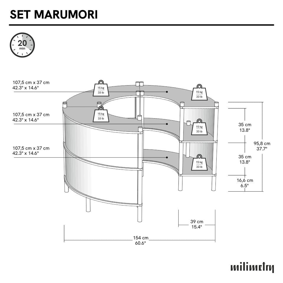 Marumori Curved Checkout Counter Bundle | natural color