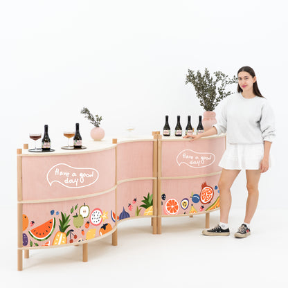 branded wave-shaped retail counter set for promotional activations
