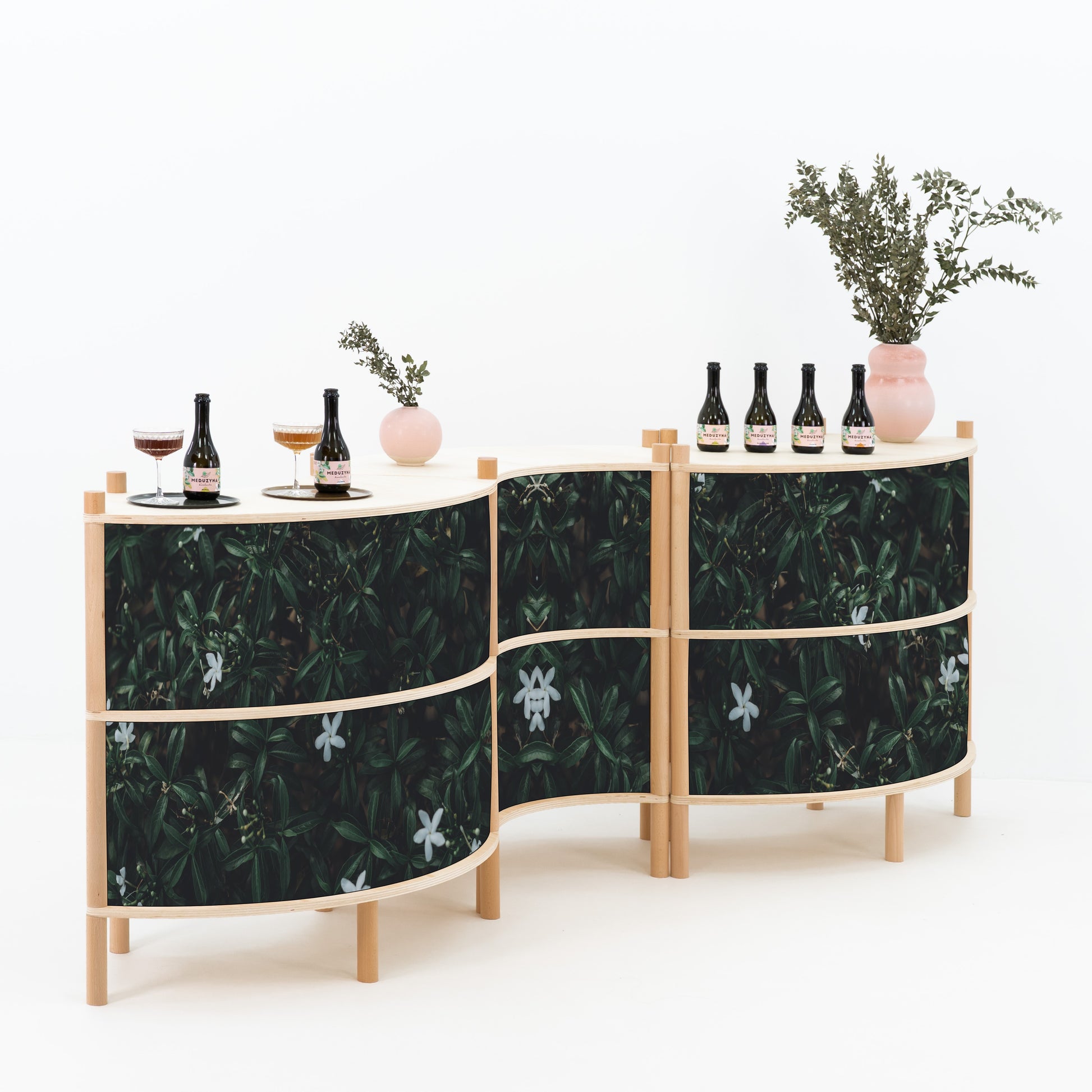 quick tool-free assembly of wave-shaped bambuk checkout counter set
