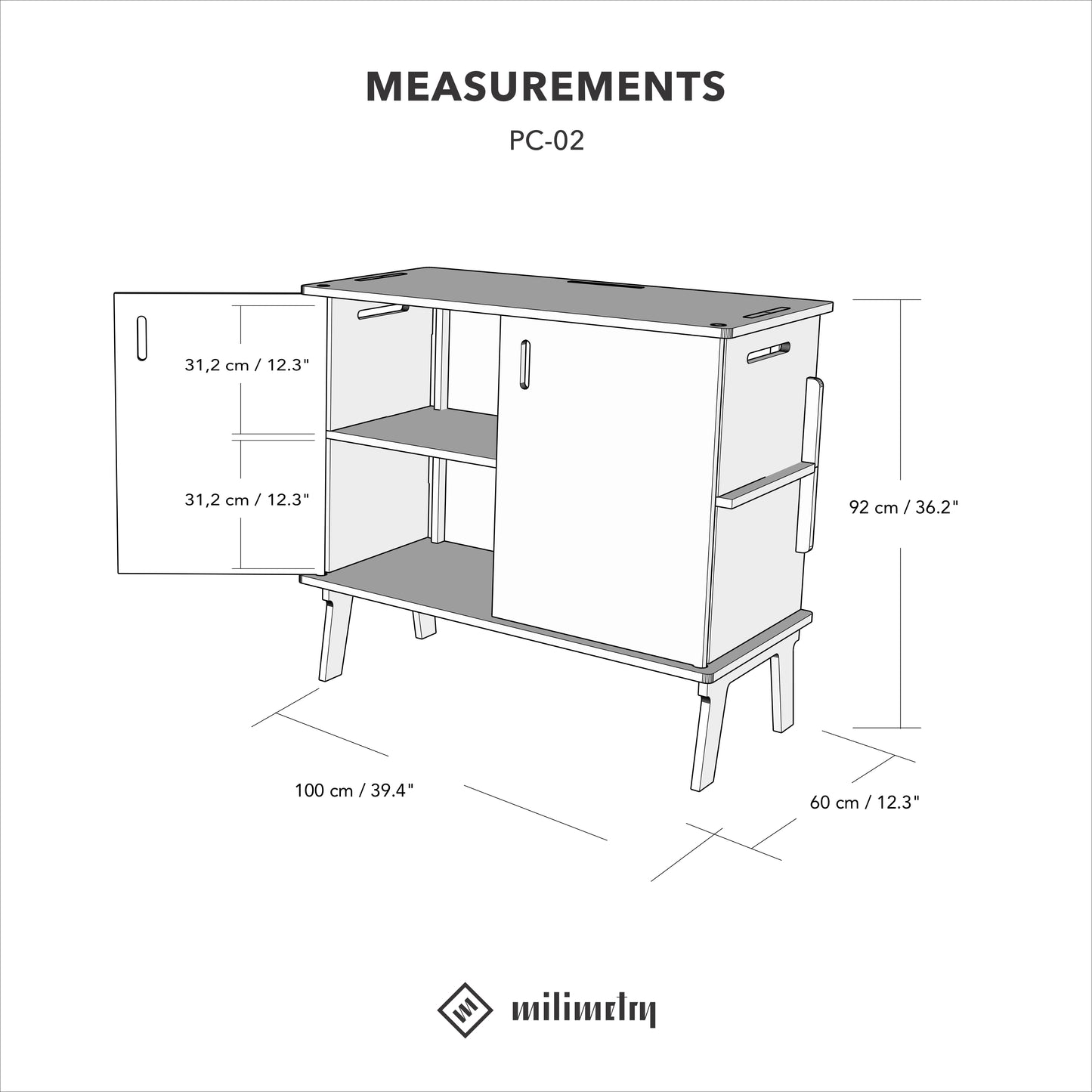 Tragbarer Doppeltürenschrank PC-02-NT | Naturfarbe