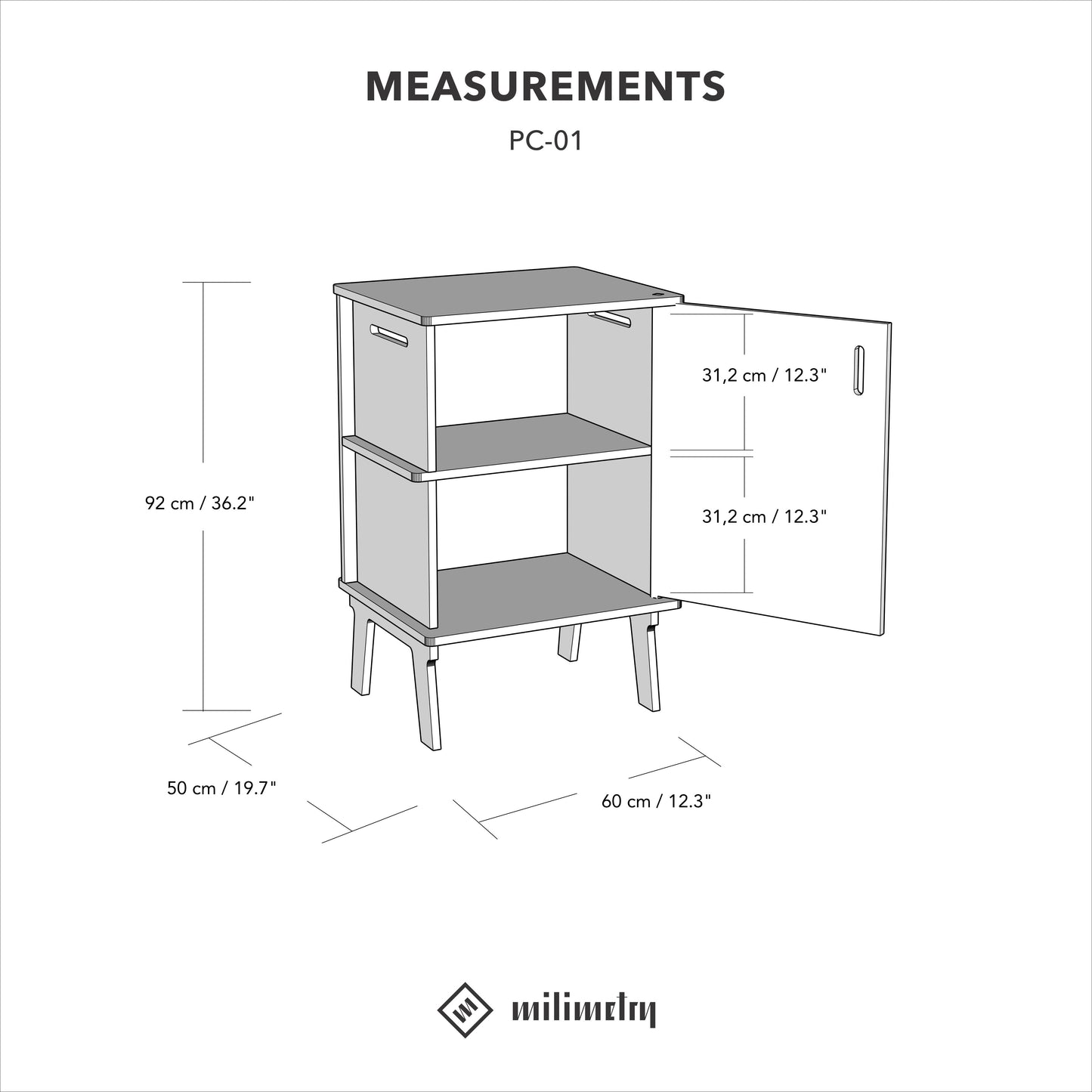 Portable single doors cabinet PC-03-NT | natural color