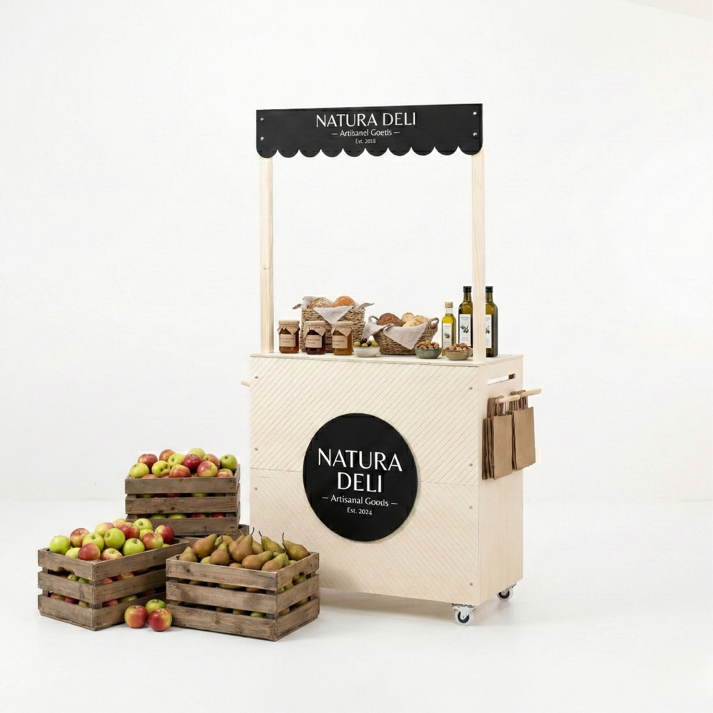 Kiosk Cart VC-16-W-E-NT | natural and black color