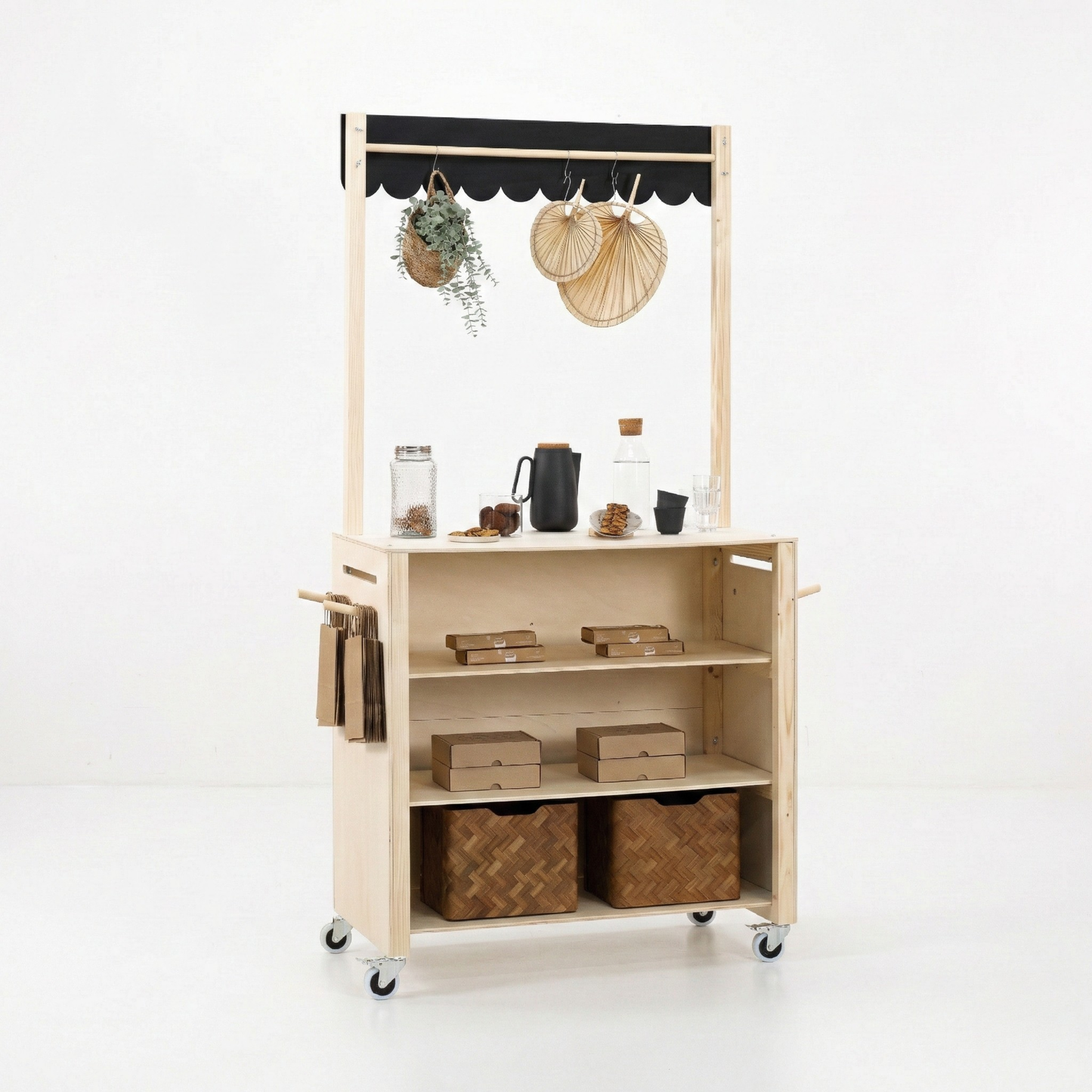 Kiosk Cart VC-16-W-E-NT | natural and black color