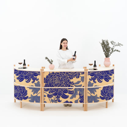 Modular exhibition counter half-oval layout for fairs and events