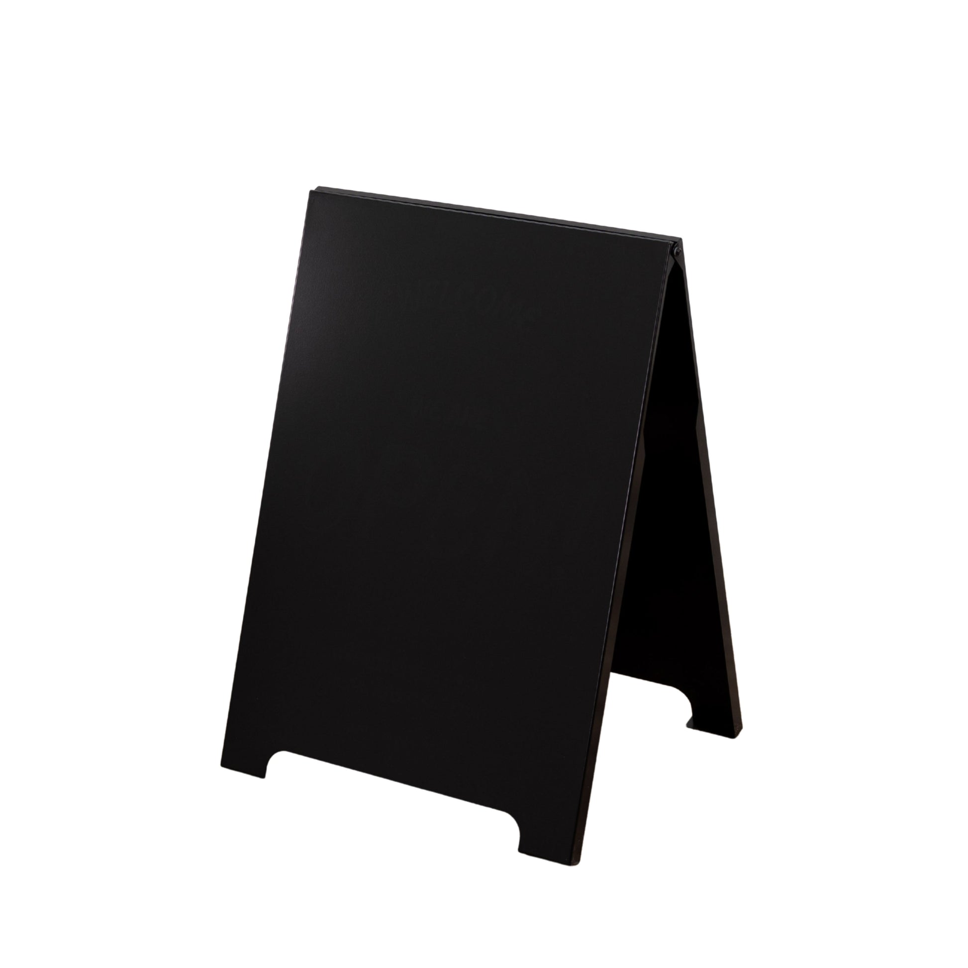 Black A-frame sign on a white background