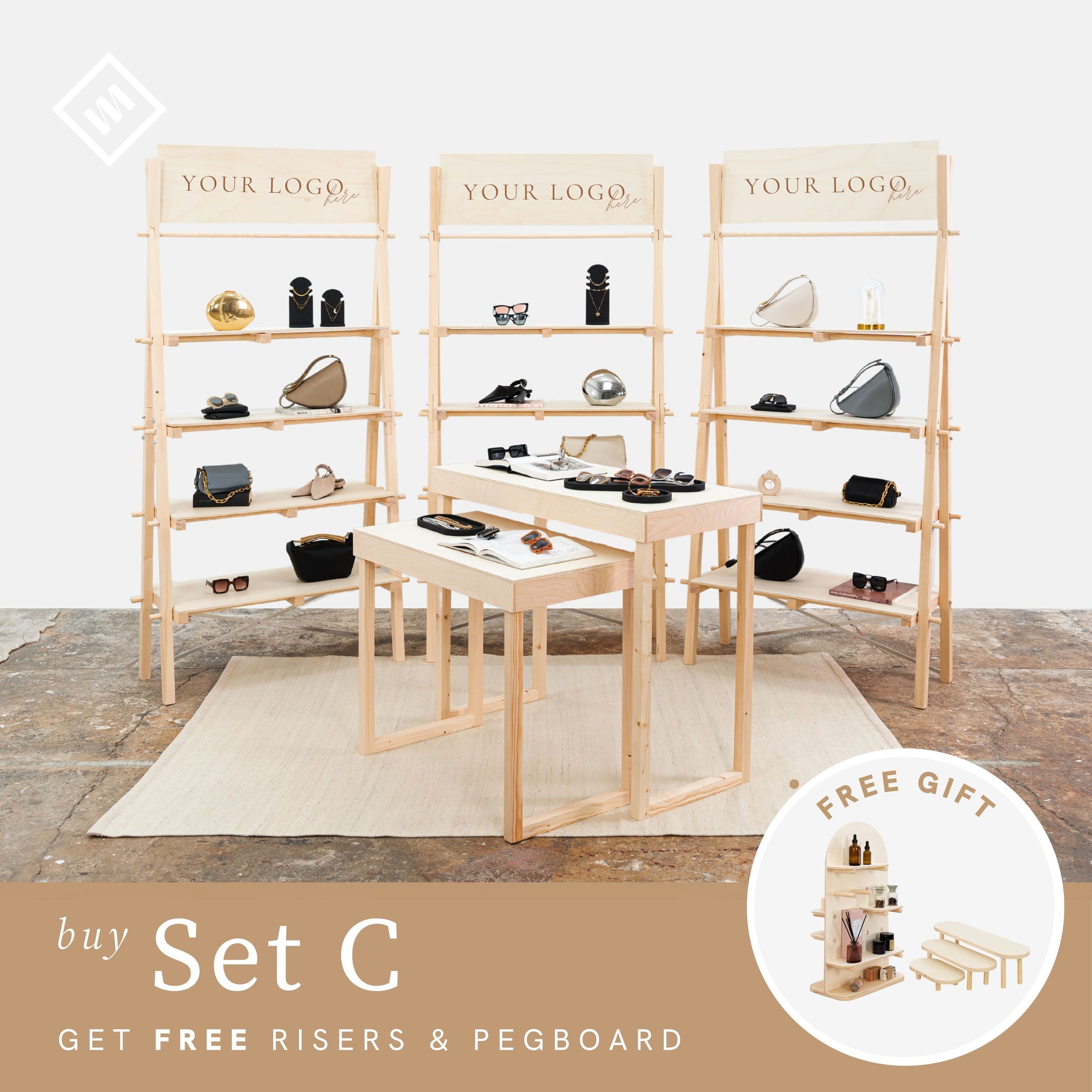 Free gifts: 3-tiered riser set + pegboard