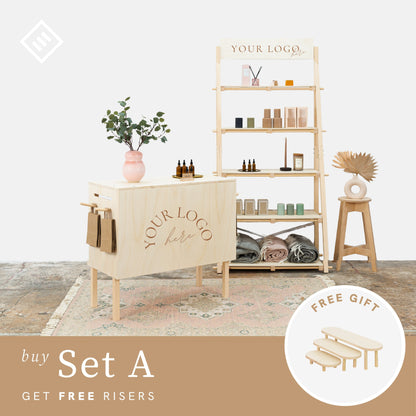 Free 3-tier riser for product presentation – included in set

