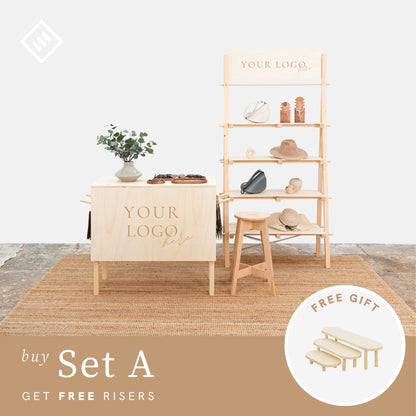 Three-tiered wooden display riser for small products

