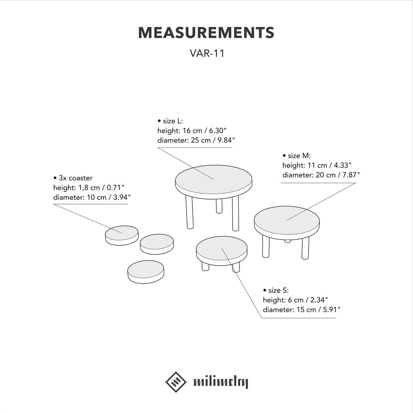 SAMPLE SALE | Set of 3 risers and 3 coasters VAR-11-WT No. 25 | display stands for candles, jewelry, ceramics, beauty products