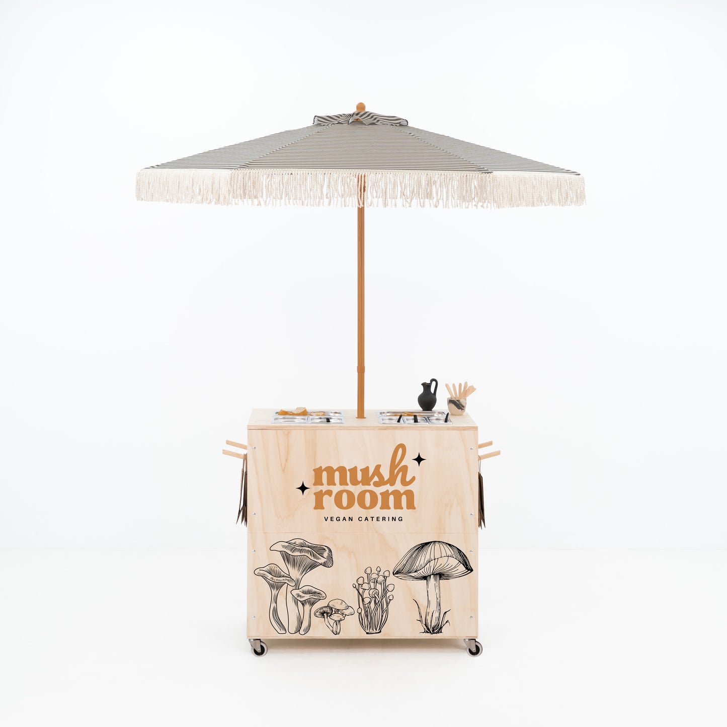 Chariot de restauration mobile avec parapluie VC-08-A-W-NT | couleur naturelle